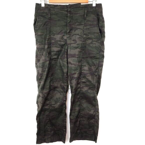 Level99 Anthropologie Camo Camouflage Linen Blend Trouser Cropped Pants size 29 - Picture 1 of 5